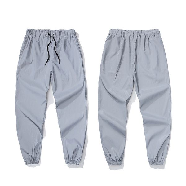 

e-baihui 2021 man long pants trend reflective loose casual trousers men's wild sports night running luminous reflective beam pants 31, Black