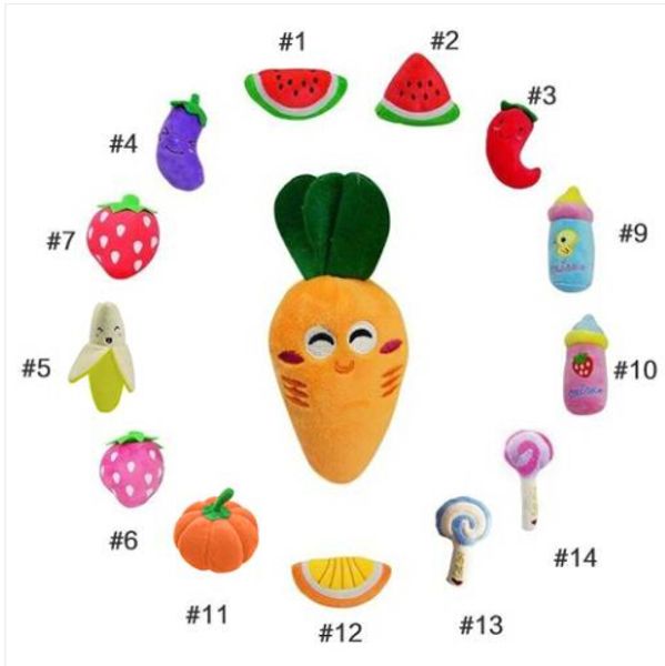 

2019 wholesales new dog toys pet puppy plush fruit vegetable mushroom shaped sound play toy