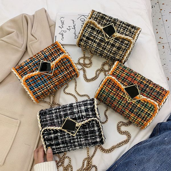 

2019 fashion winter women shoulder messenger bag luxury designer lock ladies handbags chain flap woolen crossbody bags for women