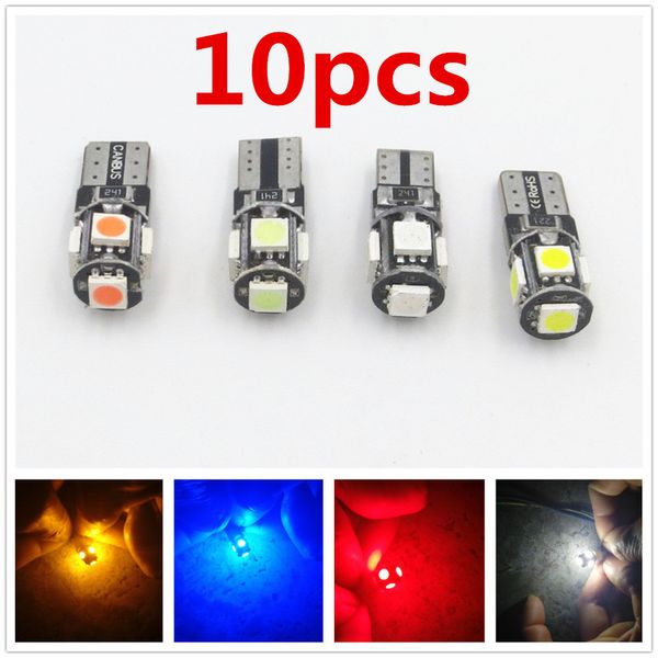 

10x t10 canbus white blue red 5smd car light w5w 194 168 error bulbs dc 12v wedge lamp parking bulb band decoder sign trun light