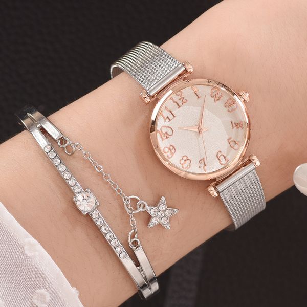 

dropshipping women watches bracelet set sliver ladies bracelet watch casual mesh band dress quartz wristwatches, Slivery;brown