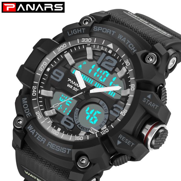 

panars sport watch men alarm clock waterproof sport digital watch g style dual time wristwatch mens led backlight watches, Slivery;brown