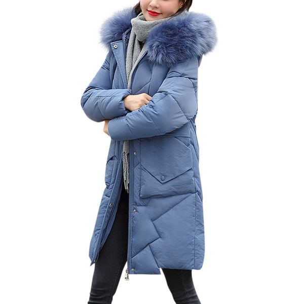 

2019 winter women long cotton parkas large fur collar hooded coat casual padded warm jacket wadded snow overcoat casaco feminino, Tan;black