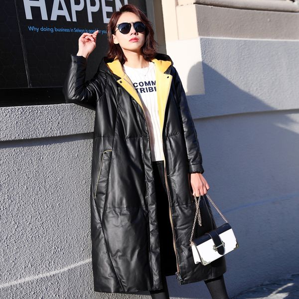 

genuine leather jacket women duck down winter coat women sheepskin real leather jacket clothes 2019 chaqueta mujer 18158, Black