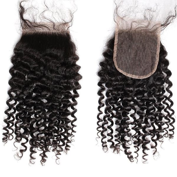 HD Dantel Kapatma Kıvırcık örgü 4x4 Bebek Saç Malezya İnsan Virginhair Parçaları ile Üst Kapaklar 8-26inch Bella Saç