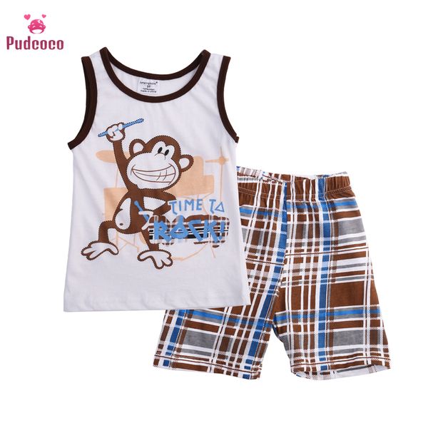 

pudcoco 2020 летние малышей baby boy одежда наборы рукавов мультфильм печати tops + плед шорты 2шт наряды хлопок одежда 2-7y, White