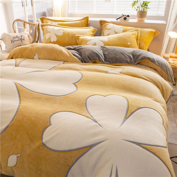 

double-sided lamb coral velvet family of four winter plus thick velvet milk flannel bedding quilt cover