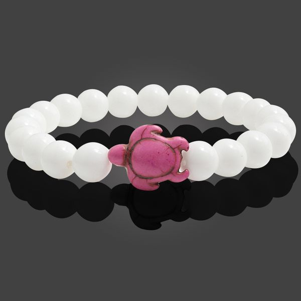 

unique natural white stone bangle tortoise turtle bracelets women men couple distance beaded bracelet chain strand jewelry gifts, Black