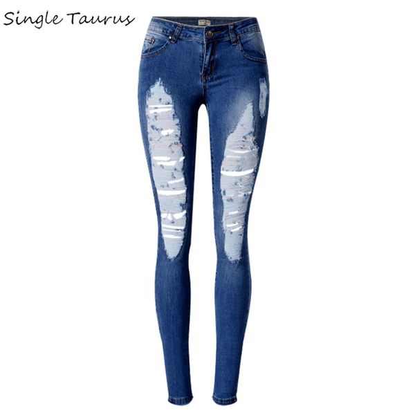 

low waist skinny jeans woman streetwear distressed jeans elasticity cotton slim push up office ladies denim pants women clothes, Blue