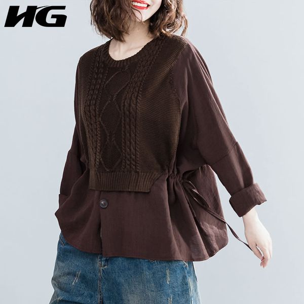 

hg women sweater splice pullover women winter sweater oversized fake two pieces korean style knitwear clothing zyq1444, White;black