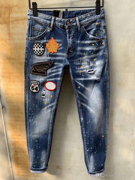 

mens designer pants new style casual skinny sweatpants mens designer ripped jeans mid-waistline jeans collage design, Blue