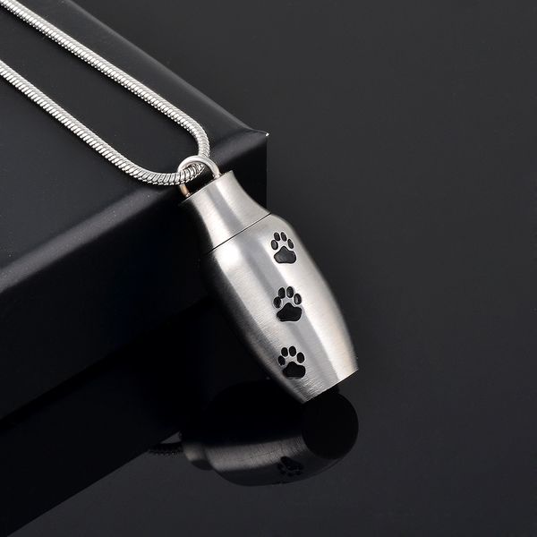 

9787 silver stainless steel print cylinder urn pendant for pet ashes memorial keepsake cremation pendant