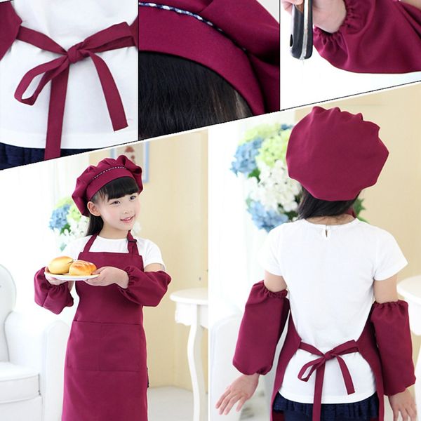 

kids full apron bib set with pocket and hat sleeves craft kitchen chef cooking art children diy apparel