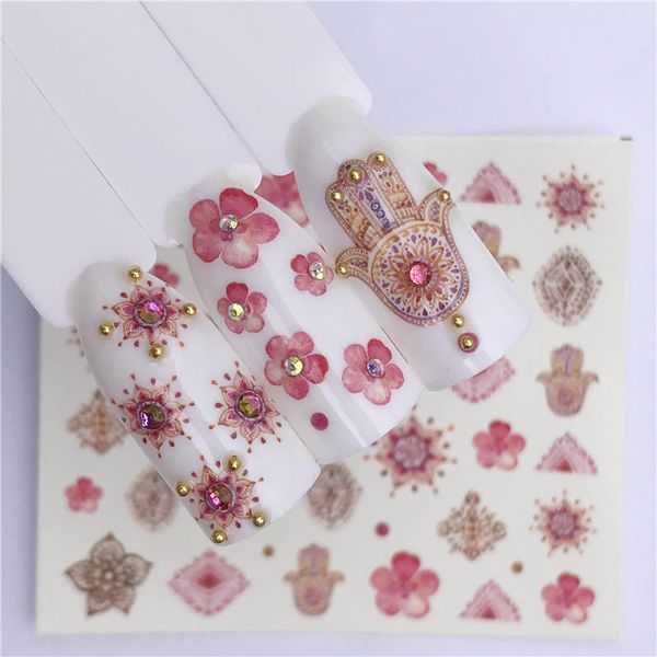 

summer series nail water decals pink flow fruit pattern tranfer sticker flamingo pineapple mermaid nail art decoration, Black