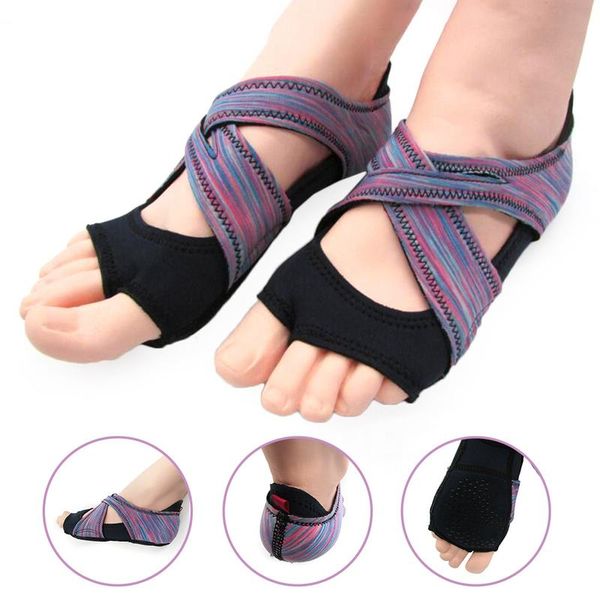 

yoga shoes non slip open toe organic cotton socks for pilates dance sport ballet pilates fitness shoes indoor sports supplies, Black