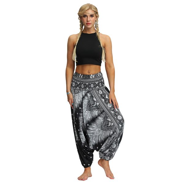 

2020 casual women pants thai harem trousers hippy baggy boho loose aladdin boho festival hippy smock high waist bohemian pant, White