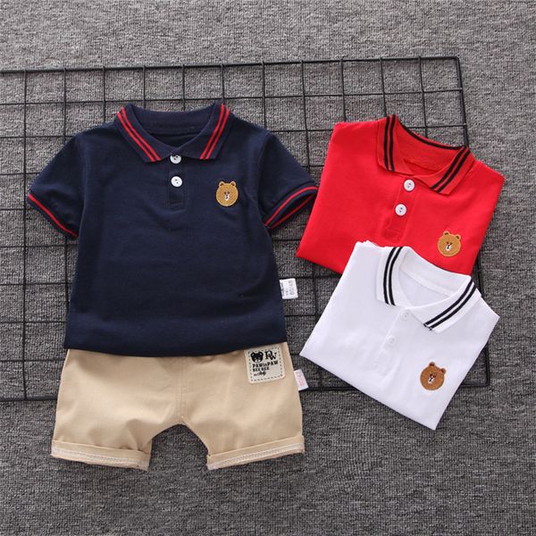 

kids clothes outfits 3 colors boy polo shirt suit tide short-sleeved t-shirt +shorts pants 2 pcs set kids designer clothes boys jy388, White