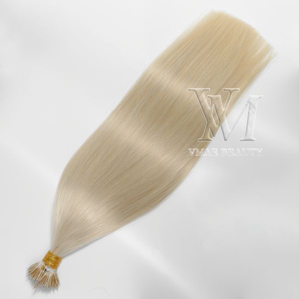 VMAE Remy Virgin #60 Platinum Blonde Soft Keratin Fusion 50 g 100 g Vorgebundene, doppelt gezeichnete, gerade Nano-Ringspitze, rohe Echthaarverlängerungen