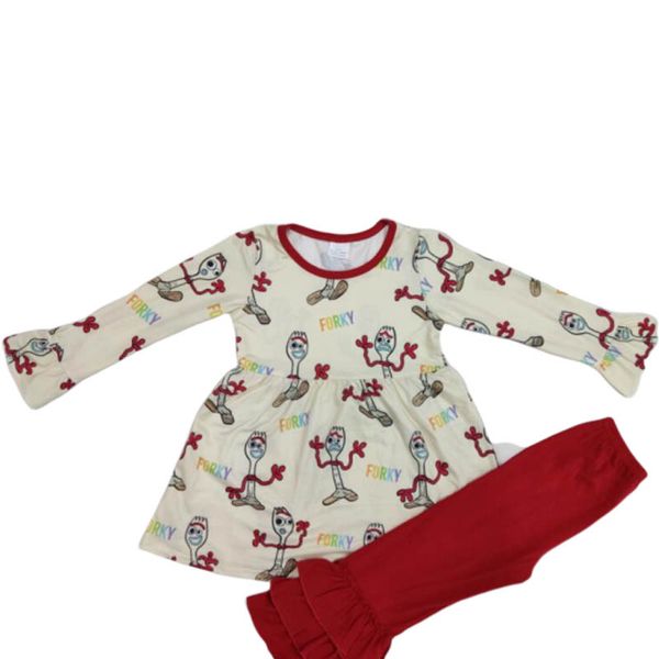 

baby girl halloween design long sleeve cartoon print with ruffled red pants kids boutique clothing set, White
