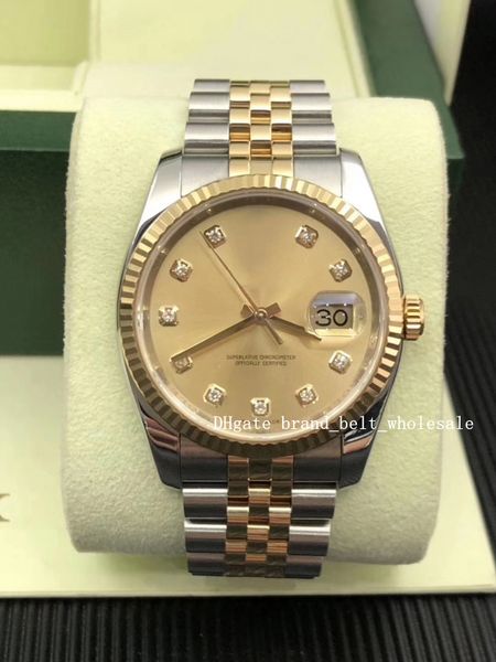 

2020 36mm 18k gold / stainless steel 116233 champagne diamond dial stainless steel sapphire glass automatic male watch, Slivery;brown