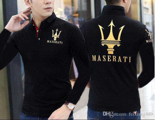 

long sleeve 2018 new maserati crown polo shirts golf slim comfortable designer formal polo shirts with cotton blend for men ,size m-5xl,free, White;black