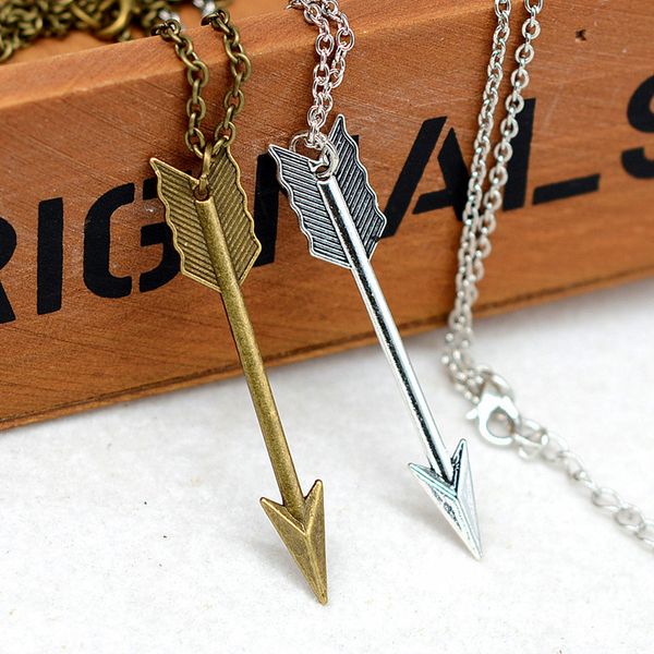 

promotion selling handmade antque gold plated alloy arrow pendant sweater chain necklace jewelry, Silver