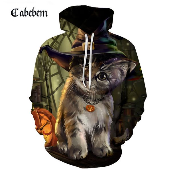 

2019 autumn new menwomen hoodies 3d animal print sweatshirts cute cat funny pullover men casual harajuku long sleeve hoodies, Black