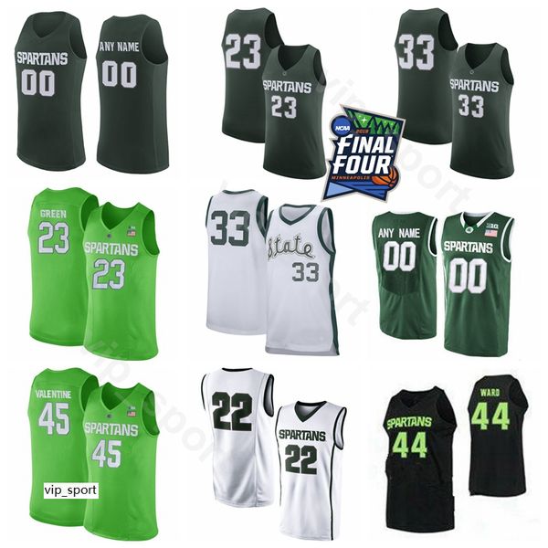 

ncaa college michigan state spartans 5 cassius winston jersey 33 magic johnson jaren jackson jr miles bridges nick ward green msu basketball, Black