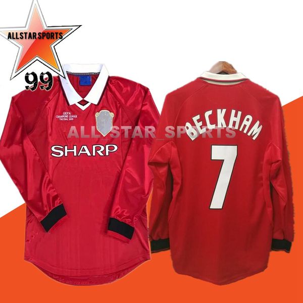 

Beckham 7 retro 1999 manche ter occer jer ey home red long leeve hirt 20 ol kjaer 99 rooney 10 unite football hirt, Black;yellow
