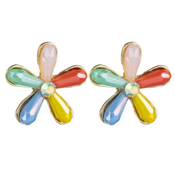 

fashionable minimalist style s925 silver needle alloy inlaid crystal flower earrings female girl heart small delicate earrings, Golden