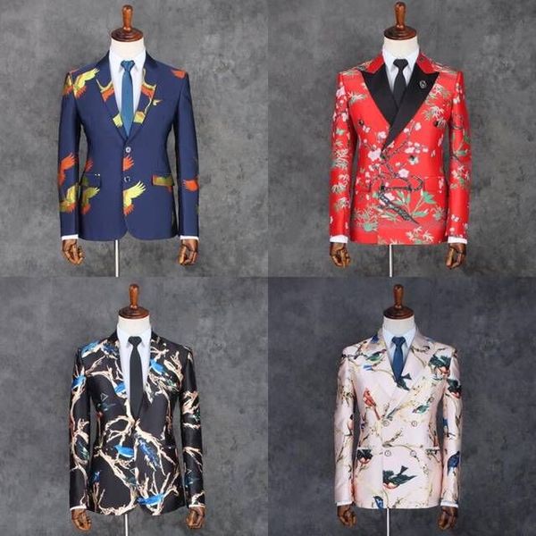 

new design mens stylish embroidery royal blue black red floral pattern suits stage singer host wedding groom tuxedo costume, White;black