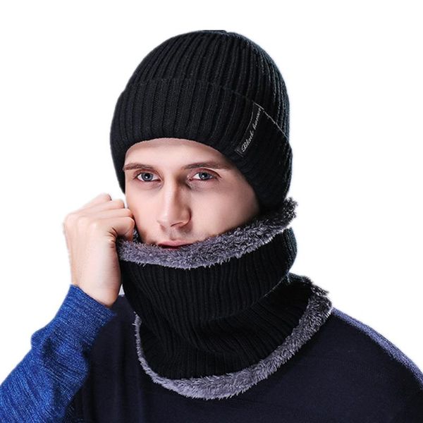 

new winter sets 2male wool ear protection outdoor knitted bonnet caps beanies hat bib men women thick warm skullies hats unisex