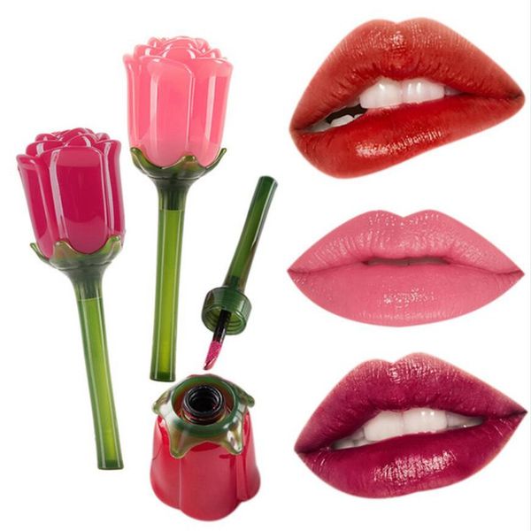 Nova Moda Flor de Rosa Brilho Labial Nutritivo Maquiagem Romântica Batom Hidratante Lábios de Longa Duração Matiz Bonito Brilho Lábio Cristal