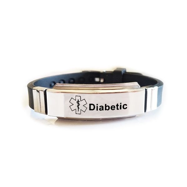 

stainless steel engravable medical alert id bracelets diabetes epilepsy alzheimer's allergy sos women men silicone bracelet, Golden;silver