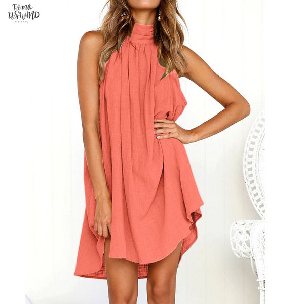 

boho women summer holiday irregular linen dress ladies beach sleeveless solid party dress casual 2020 loose dress vestidos ropa, Black;gray