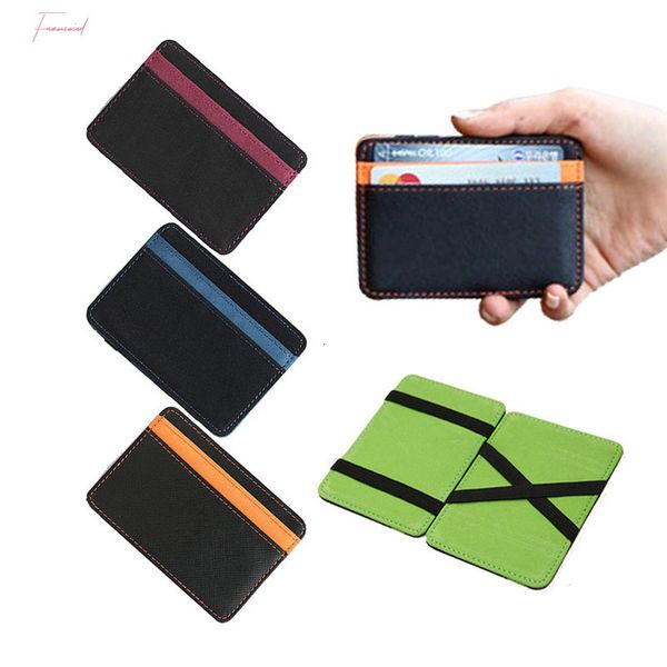 

2019 new brand mens leather magic money clips thin clutch bus card bag for women small cash holder slim man purse, Red;black