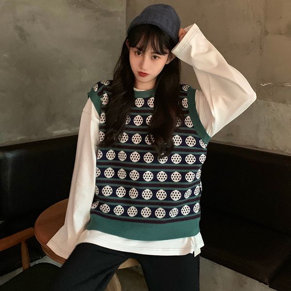 

new fashion loose sleeveless sweater spring autumn 2019 women's vest fashionable knitted vest v neck joker knitted vest, White;black