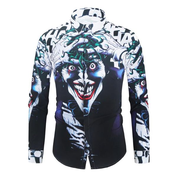 

2020 new cool cartoon print mens long sleeve shirt casual plus size 3xl streetwear slim fit dress shirt men, White;black