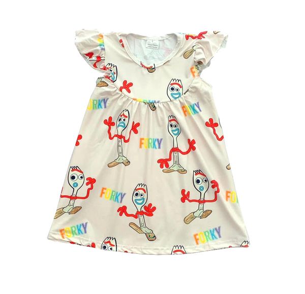 

brand new design baby girls' dresses pearl sleeve in cute forky prints kids wear clothing, Red;yellow