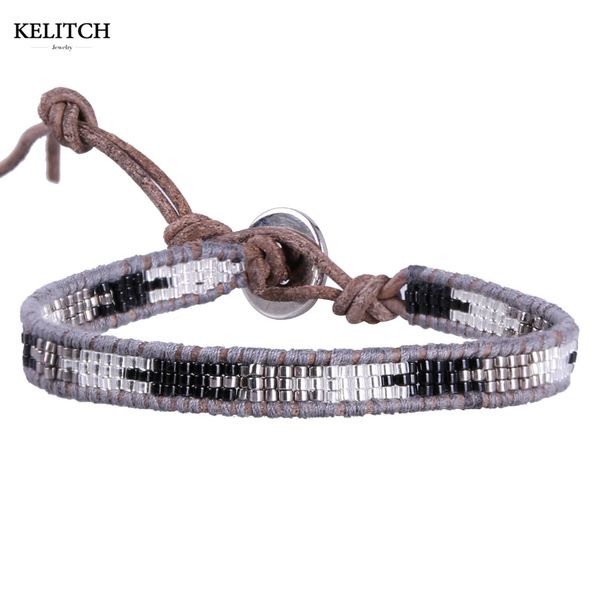 

kelitch classic single wrap leather bracelet jewelry hand woven mini crystal seed beaded friendship bracelets cuff bangles new, Golden;silver