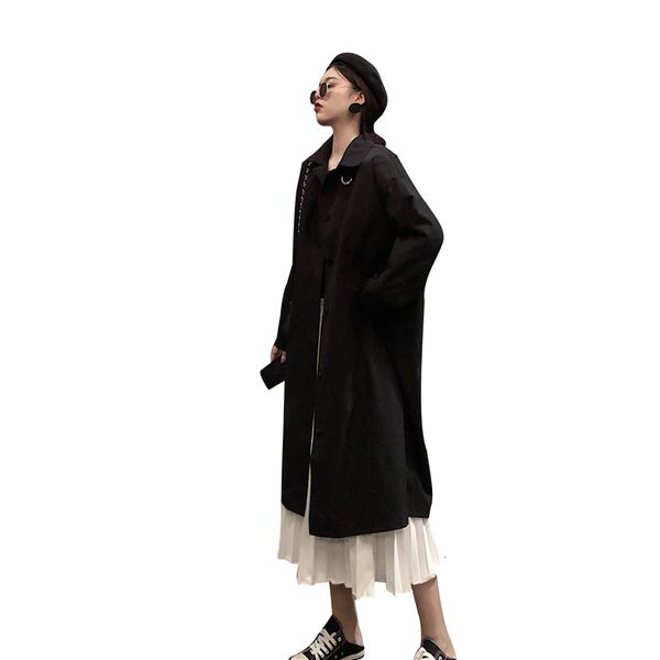 

women 2019 spring summer fashion brand korea style vintage black khaki loose trench female casual thin long trench coat cloth, Tan;black