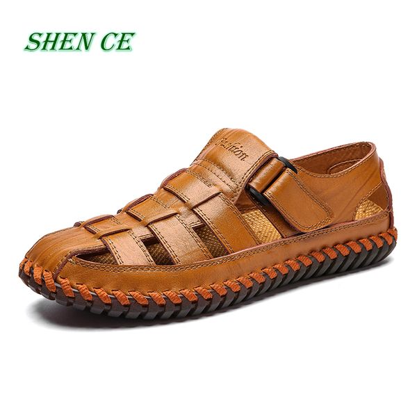 

shen ce new summer men sandals leisure beach men shoes genuine leather sandals the men's big size 39-48, Black