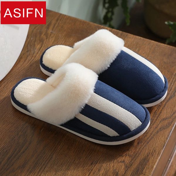 

asifn men winter slippers fur indoor ladies thick couple thick non-slip striped warm home slippers for male zapatos de hombre, Black