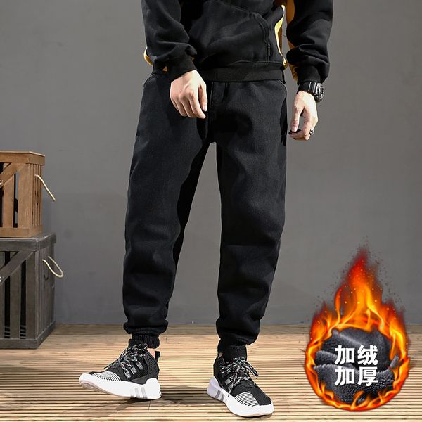 

men black color new fashion winter jeans slim fit stretch thick velvet pants warm jeans for men casual fleece trousers male, Blue