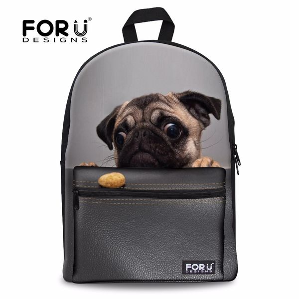 

forudesigns 3d pug dog animal school bags for teenager girls schoolbags canvas backpacks large bookbag mochila feminina bolsas
