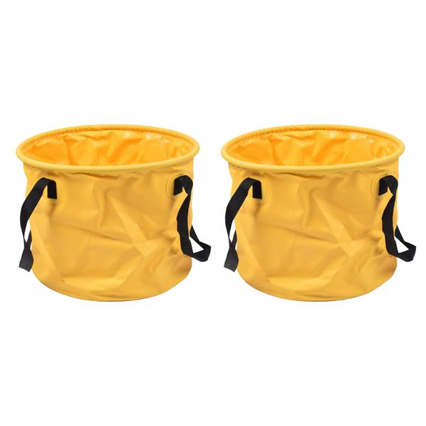 

2pcs collapsible fishing bucket outdoor camping fish water bucket yellow 30l