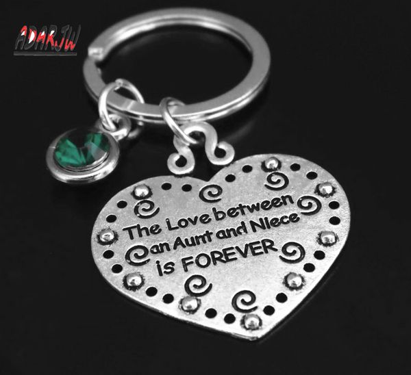 

2019 new fashion aunt and niece is forever keychain custom birthstone key ring llaveros women gift aunt love between present, Silver