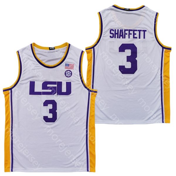 

2020 новый lsu college basketball джерси ncaa 3 shaffett белый все прошитой и вышивки мужчины молодежи размер, Black;red