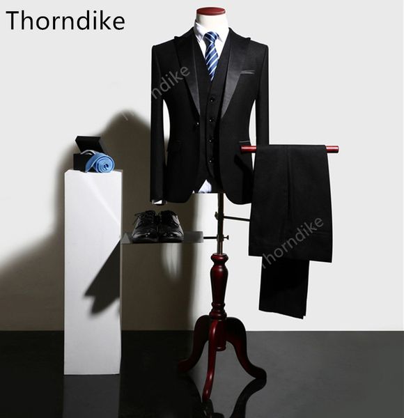 

thorndike 6 color 3pcs slim fit suits men suits black business wedding groom leisure tuxedo 2018 latest coat pant designs xs-3xl, White;black