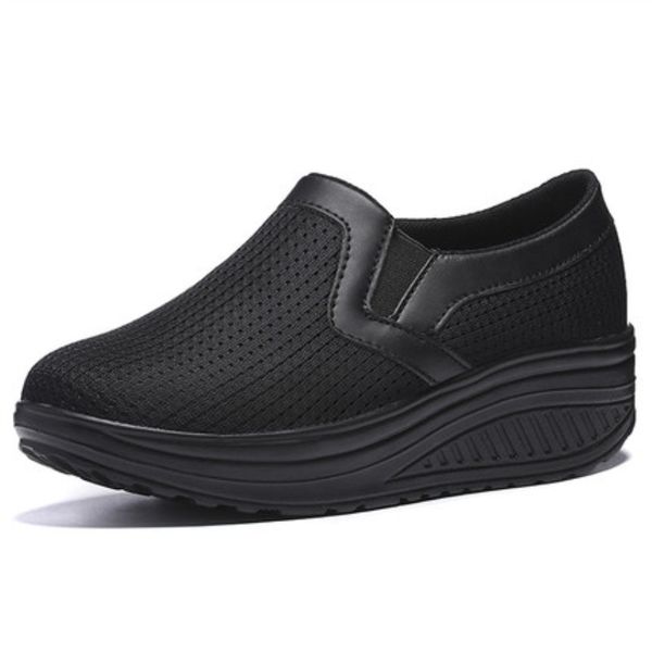 

women breathable mesh casual shoes height increasing rocking shoes sports wedge sneakers fashion platforms women shoes, Black;white